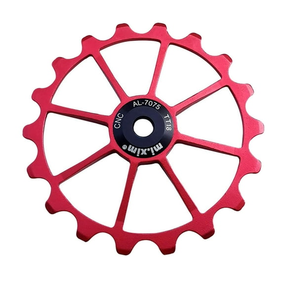 18T Aluminum Ceramic Sealed Bearing Jockey Wheel Roller Rear Derailleur Pulley with Installation Hole Adapter Tubes - Red, 72mm