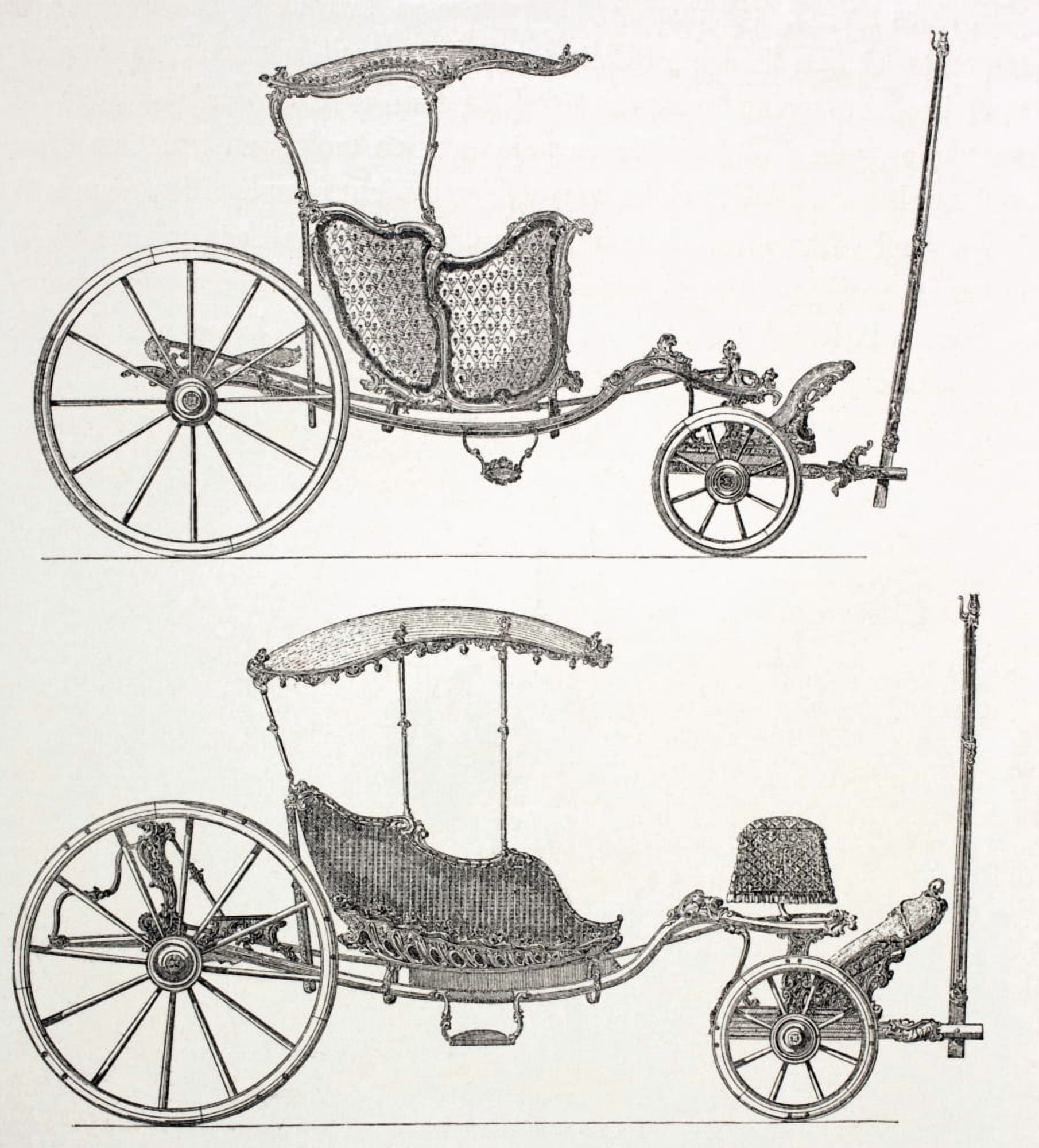 18Th Century French Carriages From Xviii Siecle Institutions Usages Et Costumes Published Paris 1875 Canvas Art - Ken Welsh Design Pics (28 x 30)