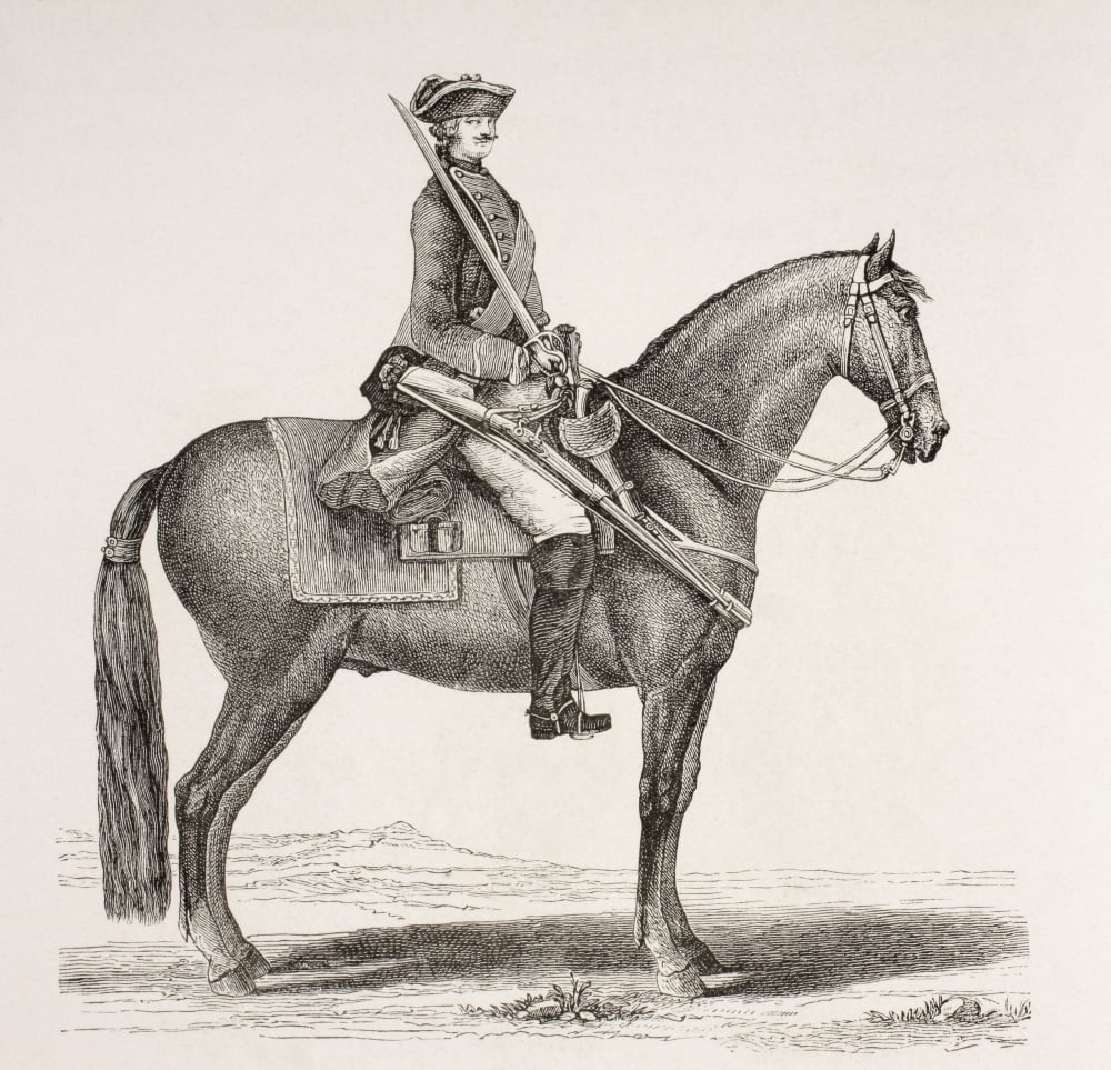 An 18Th Century French Cavalry Soldier Mounted With His Weapons From Xviii Siecle Institutions Usages Et Costumes Published Paris 1875 Canvas Art - Ken Welsh Design Pics (15 x 14)