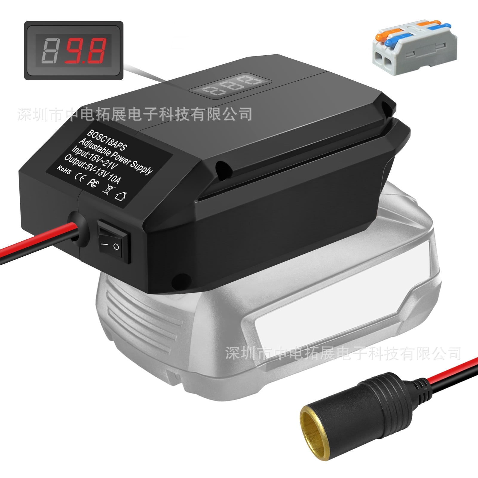 18V/20V to 12V Step-Down Converter for Milwaukee Makita Dewalt Bosch Einhell 18V Battery, Battery Adapter, Cigarette Lighter Adapter,Power Wheel Adapter for All Car Appliances Car Refrigerator Use