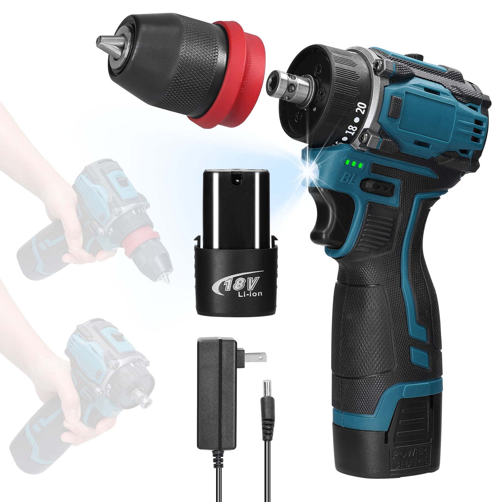 18V 2in1 Lithium Drill Electric Screwdriver Multi-function Power Tool 45Nm  Brushless Motor Practical Screw Driver For Home Appliances Furniture Installation Automotive