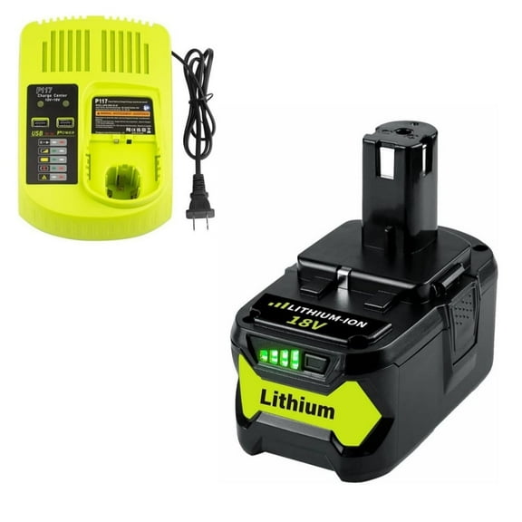 18V 5.0Ah Battery Replacement and P117 Charger for Ryobi 18V Battery P102 P105