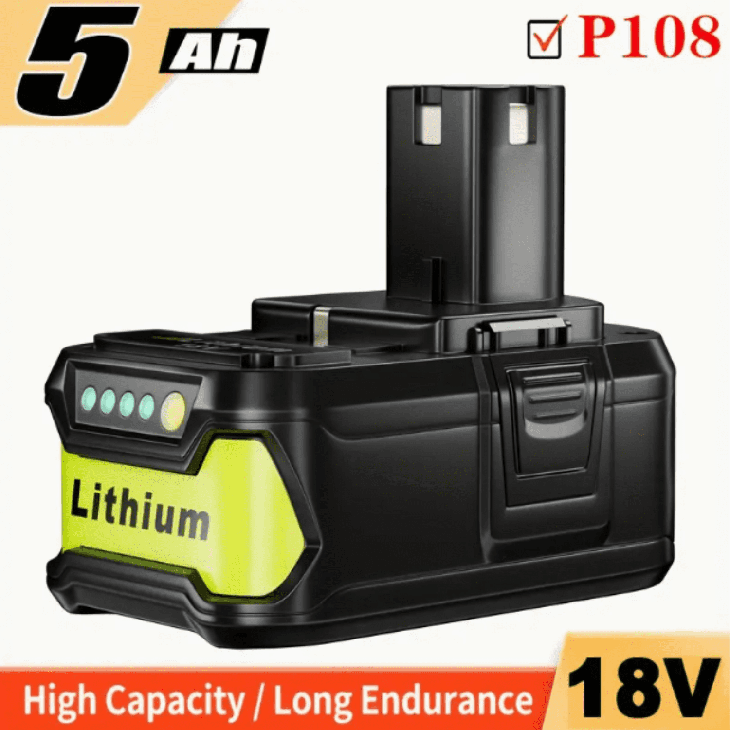 18V 5.0Ah Replacement Battery for Ryobi ONE+ High Capacity 18V Lithium-Ion Battery P102 P104 P105 P106 P108 P107 P109 for Cordless Power Tools