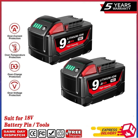 18V 9.0Ah M18 High-Capacity Battery for Original M18 Battery, Compatible with 18V 9.0Ah Batteries 48-11-1820 48-11-1850 48-11-1828 48-11-10 for Cordless Power Tools 2Pack