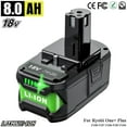 thumbnail image 1 of 18V Battery 8.0Ah Lithium P108 for Ryobi 18VOLT Cordless Tools P108 P107 P105 P104, 1 of 8