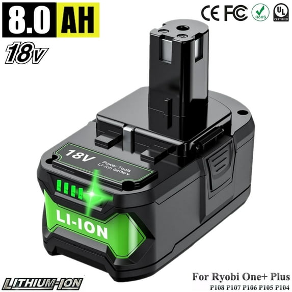 18V Battery 8.0Ah Lithium P108 for Ryobi 18VOLT Cordless Tools P108 P107 P105 P104