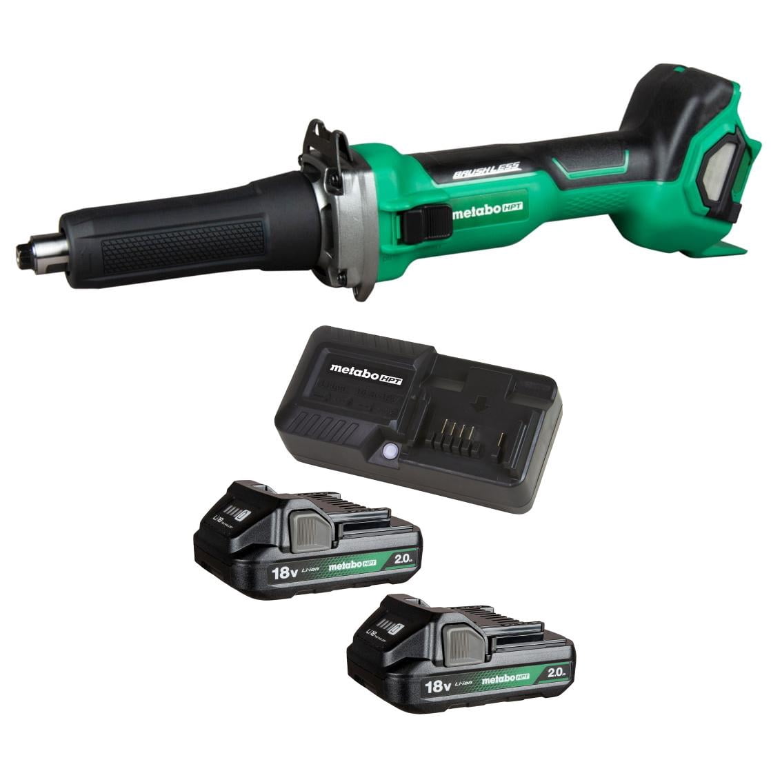 18V CORDLESS STRAIGHT DIE GRINDER , SIDE SWITCH (Bare Tool) with 18V Starter Kit w/ 2 x 2.0Ah Battery