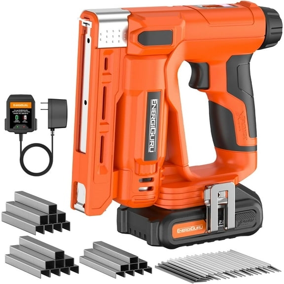 18V Cordless 2-in-1 Brad Nailer & T50 Stapler Gun, Lithium Battery Powered, Lightweight DesignIncludes 800 Nails/Staples for Woodworking, Upholstery, DIY Home Renovation