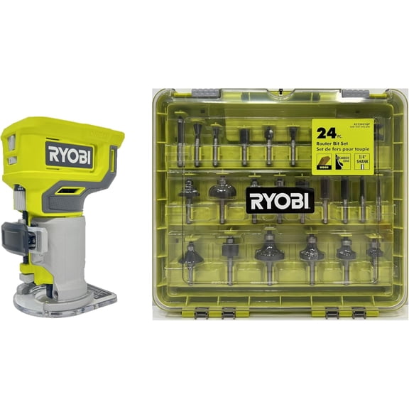 18V Cordless Compact Fixed Base Router Tool only with 24-Piece Router Bit Set