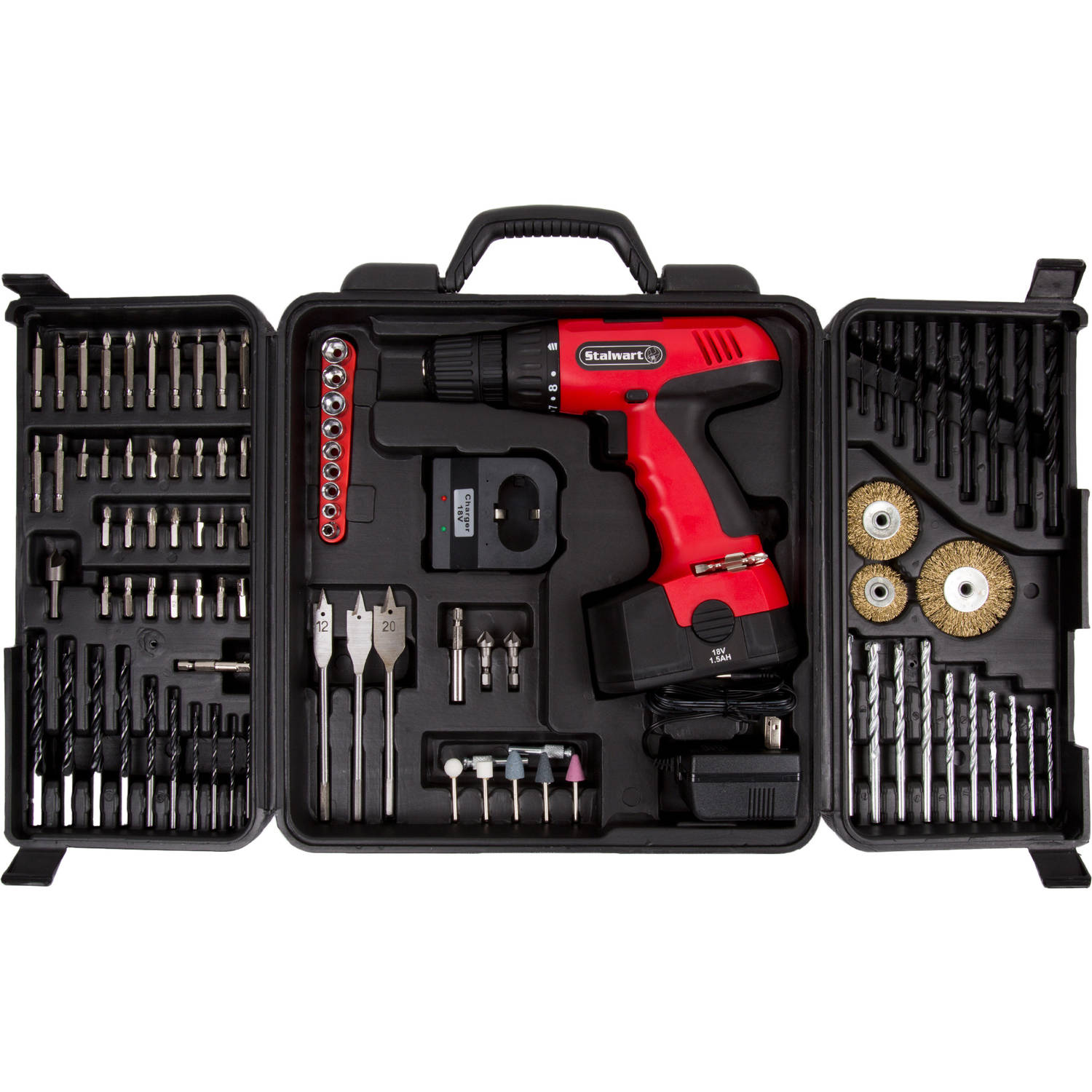 18V Cordless Drill Set - 89-Piece Tool Set with Drill Bits Sockets Driver Bits Rechargeable Battery and Tool Box by Stalwart - image 1 of 12