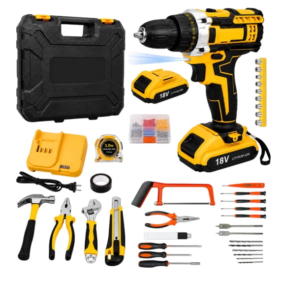 18V Cordless Drill Tool Set with 2 Batteries, 110-Piece Multi-Function Power Drill Combo Kit with Storage Case for Home Repair