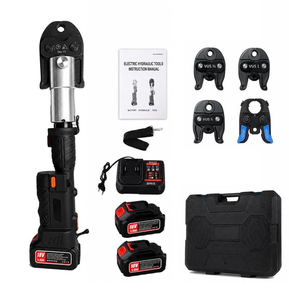 18V Cordless Pipe Crimping Tool Kit,Electric Press Tool with 1/2",3/4",1" Jaws & Pipe Cutter for Copper,Stainless Steel & PEX Pipes,Hand Tool Crimpers