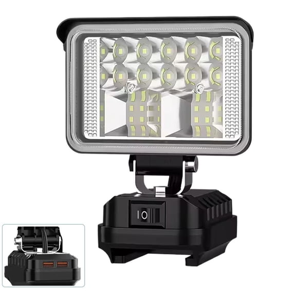 18V Cordless Work Light with Dual USB Charger, Spotlight Floodlight 2-in-1, 140° Adjustable, 2 Brightness Levels, ABS Body for Makita 18V Batteries
