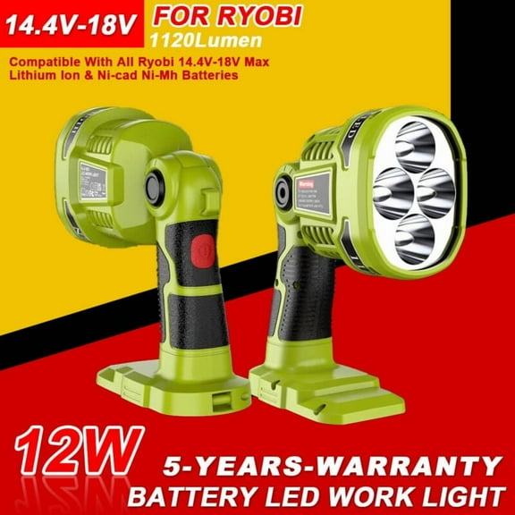 18V Flashlight for Ryobi ONE+ 18V Li-ion Ni-Cad Ni-Mh Battery, 12W 1120LM LED Spotlight with RED Night Vision, Cordless LED Work Light Indoor Outdoor Use