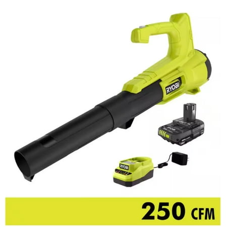 RYOBI ONE+ 18V 90 MPH 250 CFM Cordless Battery Leaf Blower/Sweeper with 2.0 Ah Battery and Charger