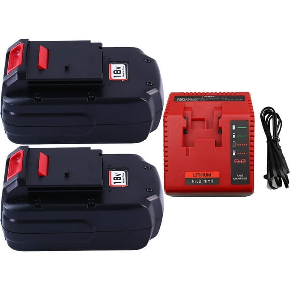 18V Replacement Charger Compatible with PCXMVC PCMVC for Porter Cable Cordless Power Tool Li-ion NiCd NiMh Battery, Upgraded 2 Pack 18V 4500mAh Replacement Battery