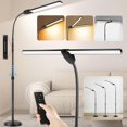 thumbnail image 1 of 18W 1800LM LED Floor Lamp with Double Head, Super Wide and Bright, Height Adjustable, Remote and Touch Control, Memory Function, Dimmable Standing Lamp for Reading, Working, Sewing, Drawing, Black, 1 of 9