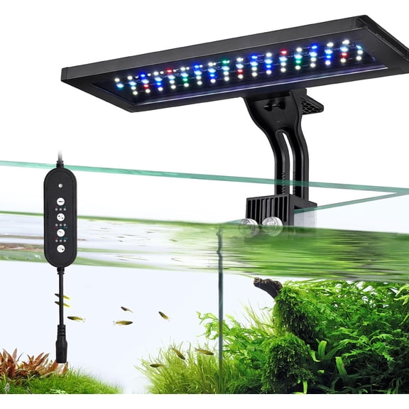 18W 24/7  Aquarium Light with  /Off - 8 Color Modes, Full , Simulates Sunrise & Sunset, Adjustable Brightness, Clip- Mount Fits up to 0.75in Glass for 12-24in Fish Tanks