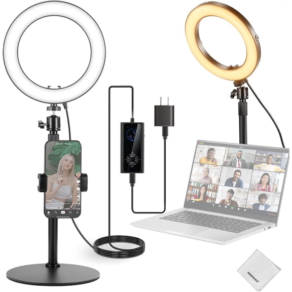 18W 8" Desk Ring Light with Stand, Circle Selfie Light for iPhone Streaming Makeup Video Recording, Video Conference Lighting Kit with Phone Holder for Laptop Computer Zoom Call Podcast, RH8B