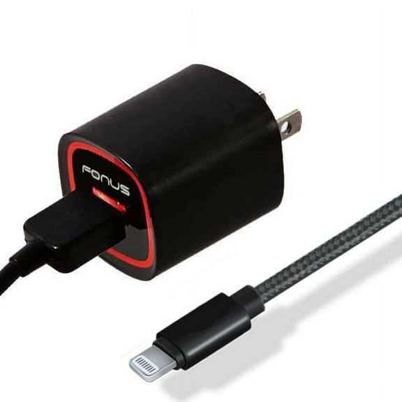 18W Adaptive Fast USB Home Charger Braided 6ft MFI Cable Adapter Wall Travel AC Power Smart Detect Long Data Wire Black V2J Compatible With iPhone XS Max XR SE, iPad Mini with Retina Display