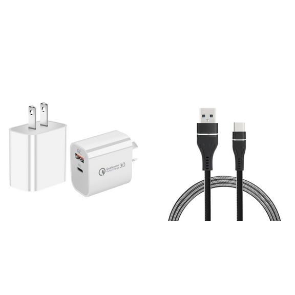 18W Dual-Port Wall Charger (High Powered Fast Charging USB-C Power Delivery/USB-A Quick Charge 3.0) and USB Type-C Cable (3.3 Feet) Compatible with OnePlus 10 Pro