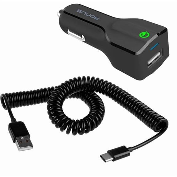 18W Fast Car Charger for Galaxy Tab S7 Plus (2020)/A 8.4 (2020) Tablets - USB Port Coiled Cable Type-C Quick Charge DC Socket for Samsung Galaxy Tab S7 Plus (2020)/A 8.4 (2020)