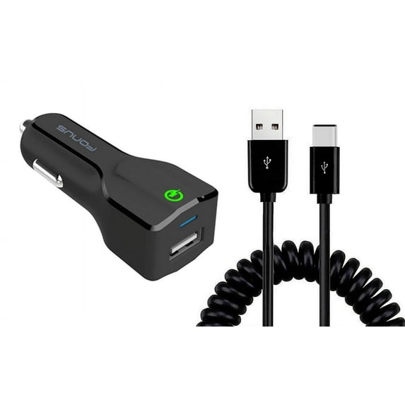 18W Fast Car Charger for Motorola Moto G Play (2024) - USB Port Coiled Cable Type-C Quick Charge DC Socket Power Q1X for Moto G Play (2024)