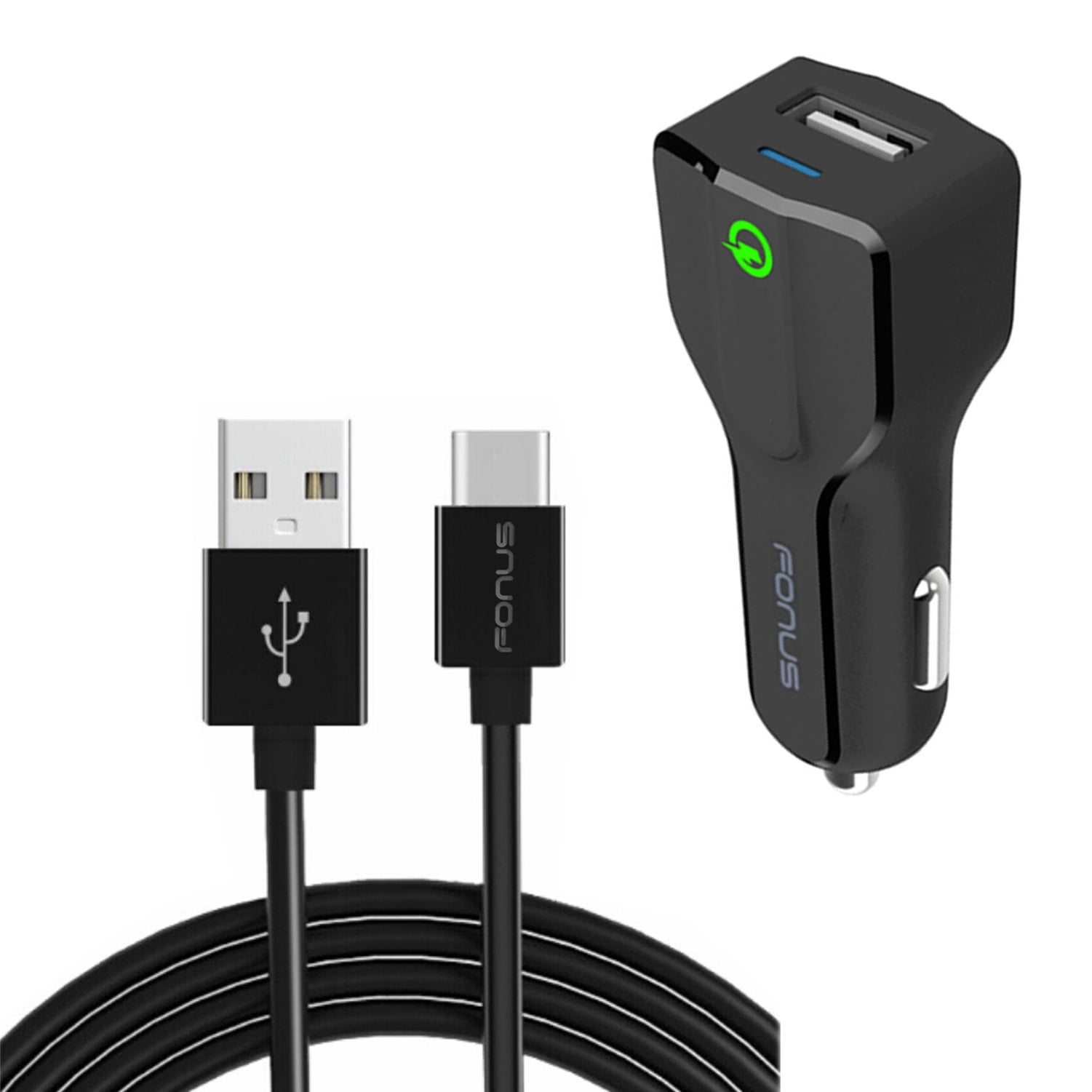 18W Fast Car Charger for Nokia XR21, T21, X100 - USB Port 6ft Cable Type-C Quick Charge DC Socket