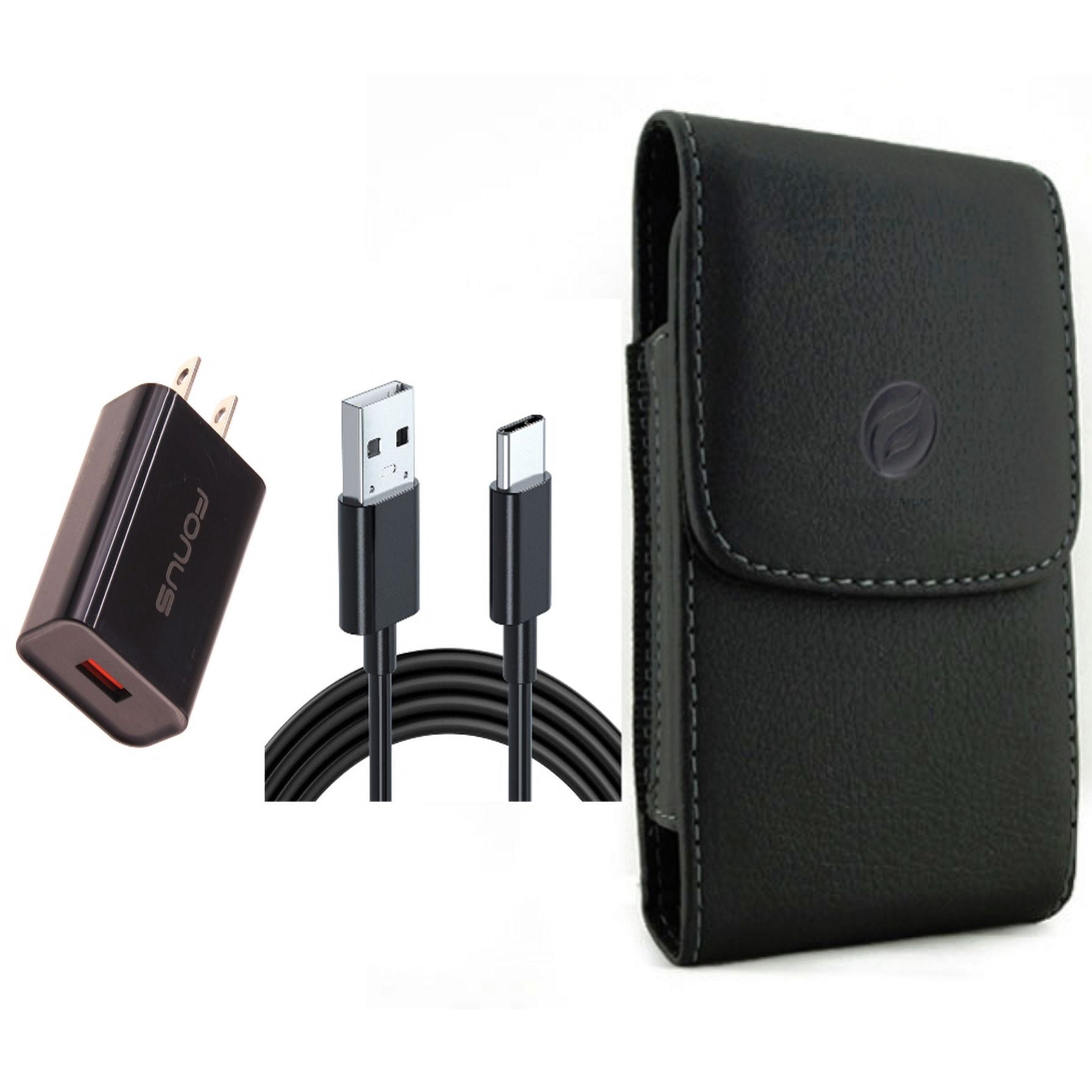 18W Fast Home Charger & Case Belt Clip for iPhone 15 Pro - 6ft Long USB-C Cable Type-C Cord USB Wall Adapter Power Wire and Leather Holster Cover Pouch V4O for iPhone 15 Pro (6.1")