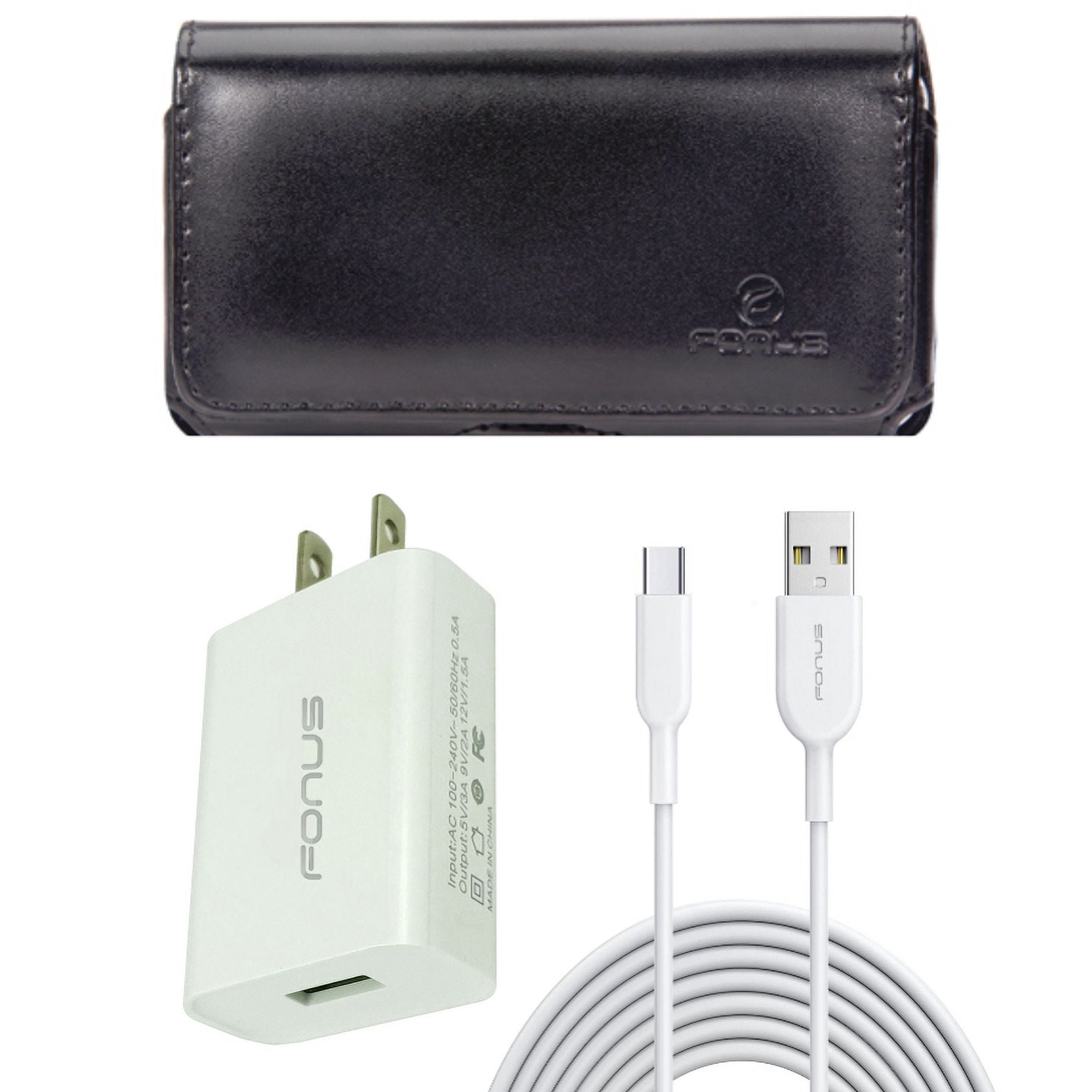 18W Fast Home Charger & Case Belt Clip for iPhone 15 Pro - 6ft Long USB-C Cable Type-C Cord USB Wall Adapter Power Wire and Leather Swivel Holster Loops J5W for iPhone 15 Pro (6.1")
