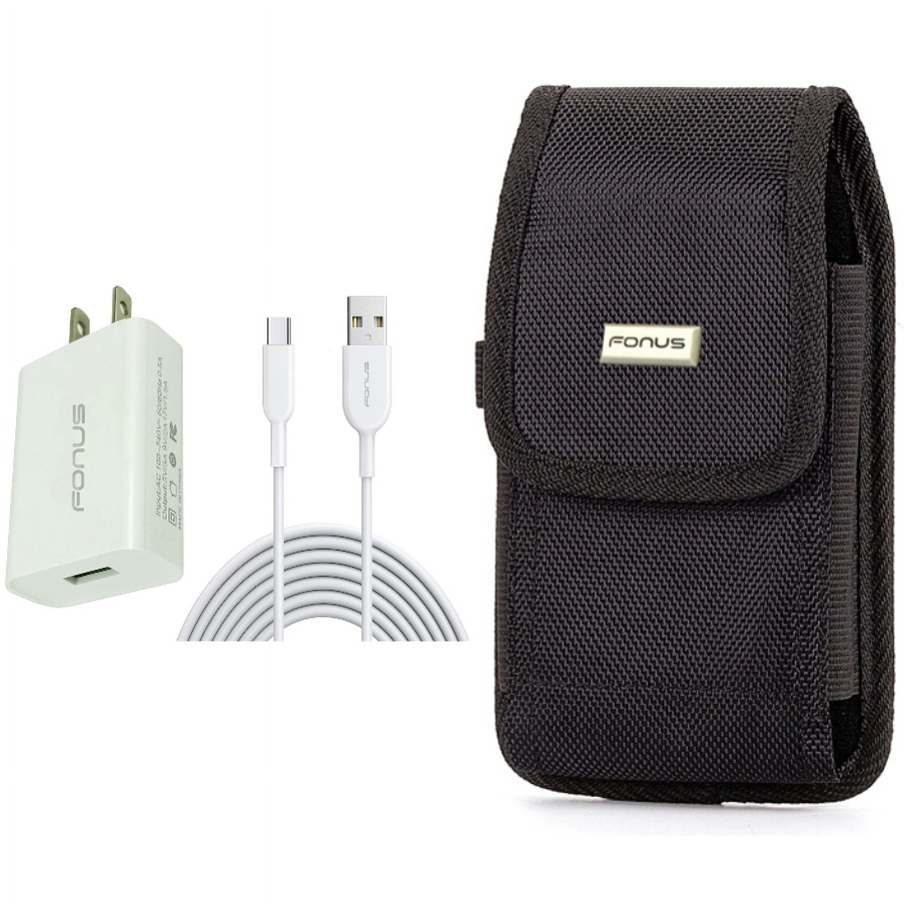 18W Fast Home Charger & Case Belt Clip for iPhone 15 Pro - 6ft Long USB-C Cable Type-C Cord USB Wall Adapter Power Wire and Swivel Holster Rugged Cover X9O for iPhone 15 Pro (6.1")