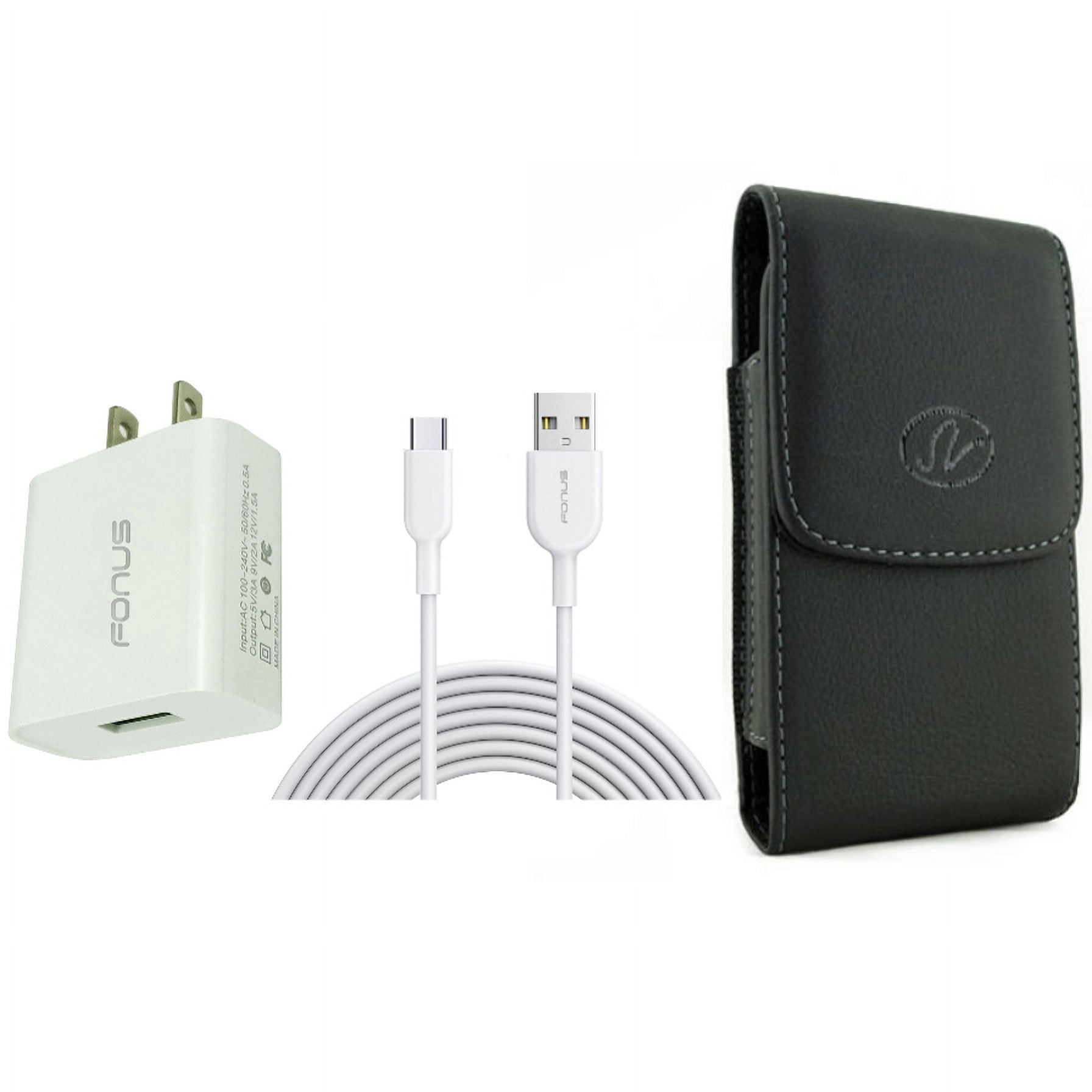 18W Fast Home Charger & Case Belt Clip for iPhone 15 Pro Max - 6ft Long USB-C Cable Type-C Cord USB Wall Adapter Power Wire and Leather Holster Cover Pouch K4L for iPhone 15 Pro Max (6.7")