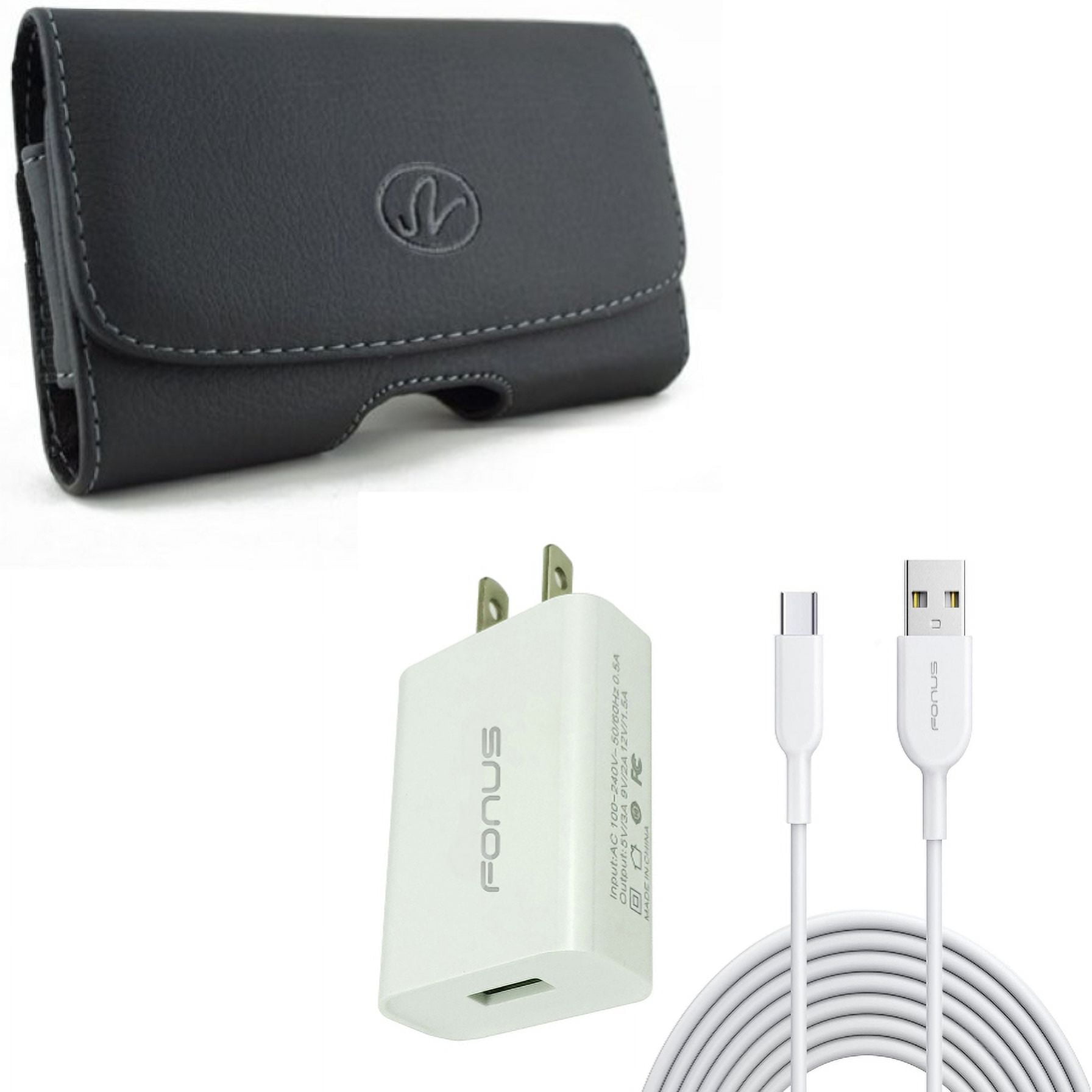 18W Fast Home Charger & Case Belt Clip for iPhone 15 Pro Max - 6ft Long USB-C Cable Type-C Cord USB Wall Adapter Power Wire and Leather Swivel Holster Loops D1G for iPhone 15 Pro Max (6.7")