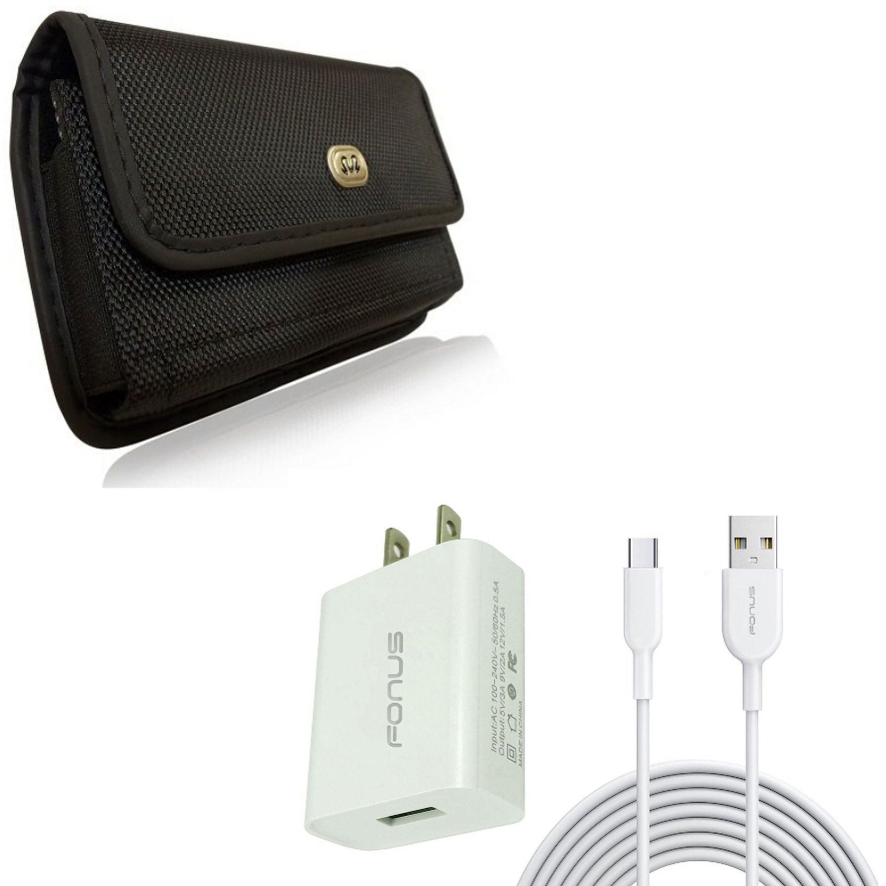 18W Fast Home Charger & Case Belt Clip for iPhone 15 Pro Max - 6ft Long USB-C Cable Type-C Cord USB Wall Adapter Power Wire and Rugged Holster Canvas Cover A2Z for iPhone 15 Pro Max (6.7")