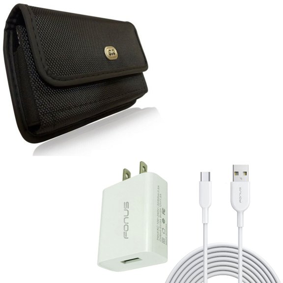 18W Fast Home Charger & Case Belt Clip for iPhone 15 Pro Max - 6ft Long USB-C Cable Type-C Cord USB Wall Adapter Power Wire and Rugged Holster Canvas Cover A2Z for iPhone 15 Pro Max (6.7")