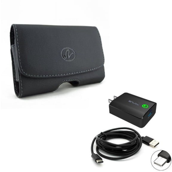 18W Fast Home Charger w Leather Case Belt Clip for Samsung Galaxy A52 5G - 6ft USB Cable Type-C Quick Charge, Swivel Holster Loops X5V Compatible With Galaxy A52 5G
