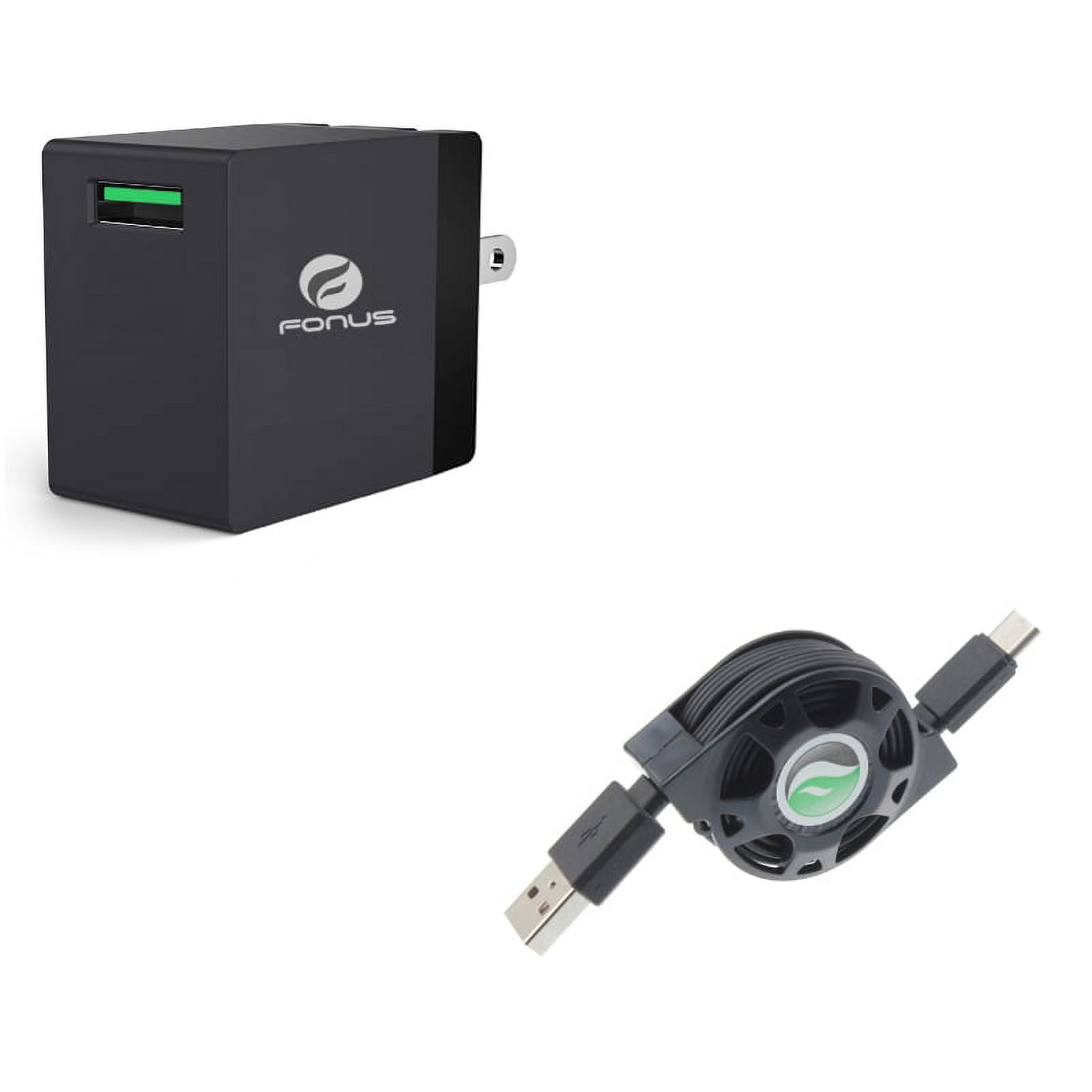 18W Fast Home Charger w Retractable USB Cable V3W for LG Q7 Plus, G Pad X II 10.1, V50 ThinQ 5G, Stylo 4 Plus, Google Nexus 5X, G8 ThinQ, G7 ThinQ, 5 - Microsoft Surface Go (10"), Lumia 950