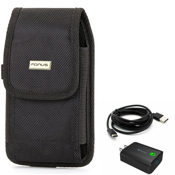 18W Fast Home Charger w Rugged Case Belt Clip for Samsung Galaxy A73 5G,A53 5G,A33 5G,A13 5G,A03s Phones - 6ft USB Cable Type-C Turbo Charge Travel, Holster Canvas Cover Pouch