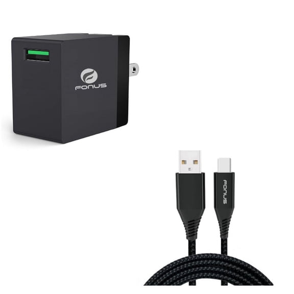18W Fast Home Charger w Type-C 6ft USB Cable Q3V for Razer Phone 2 - RED Hydrogen One - Samsung Galaxy Tab S3 9.7 S9 Plus, S8+ S8, S10e S10 Plus active 5G Note 9 8 A9 A50 - Sonim XP8 XP3