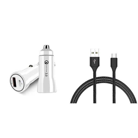 18W Premium Car Charger for Samsung Galaxy A14 5G (High Power Fast Charging Dual USB-C and USB-A Ports) with USB Type-C Cable (6 Feet)