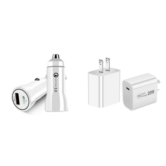 18W Premium Chargers for TCL 20 XE (Dual USB-C | USB-A Ports Car Charger and Wall Charger)