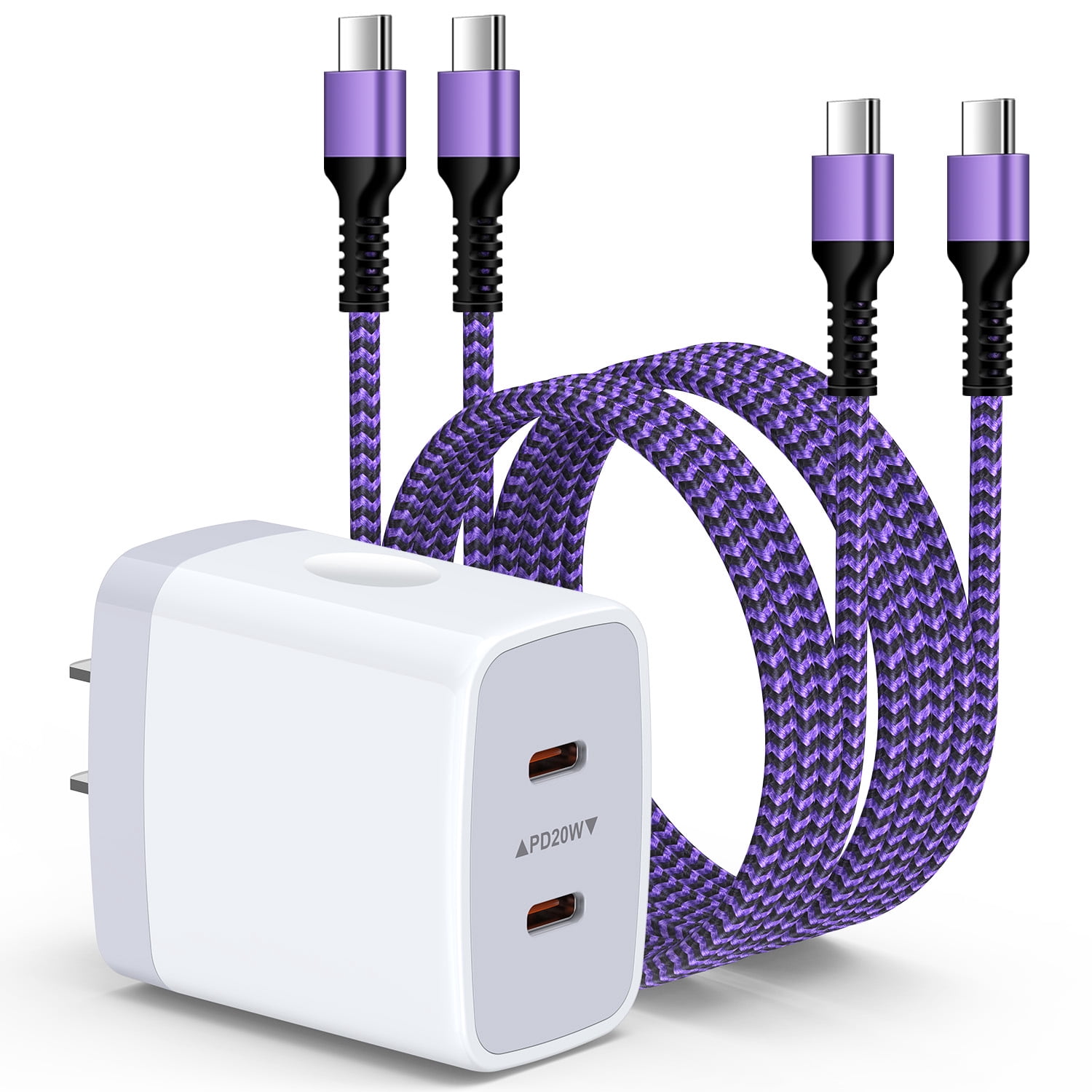 18W QC 3.0 Fast Wall Charger Block with 10FT USB-A to Type-C Braided ...