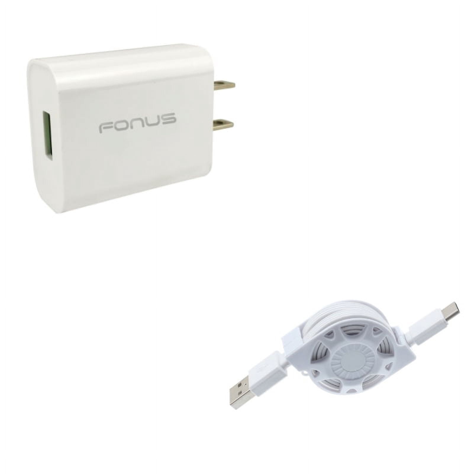 18W Quick Home Charger w Retractable USB Cable A7Q for LG G7 ThinQ, Stylo 4 - Motorola One, Moto Z4 Z3 Play Z2 Play Z Play Droid Force Droid X4 G7 Power Play G6 - Nokia 8, 7.1, 3.1 Plus