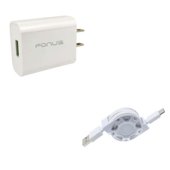 18W Quick Home Charger w Retractable USB Cable Z6Q for Acer Liquid Jade Primo - Alcatel PulseMix, 7, Idol 5S 5 4S - ASUS Zenfone V Live, ROG Phone, AR 6 5z 4 Pro - Blackberry Key2, Motion