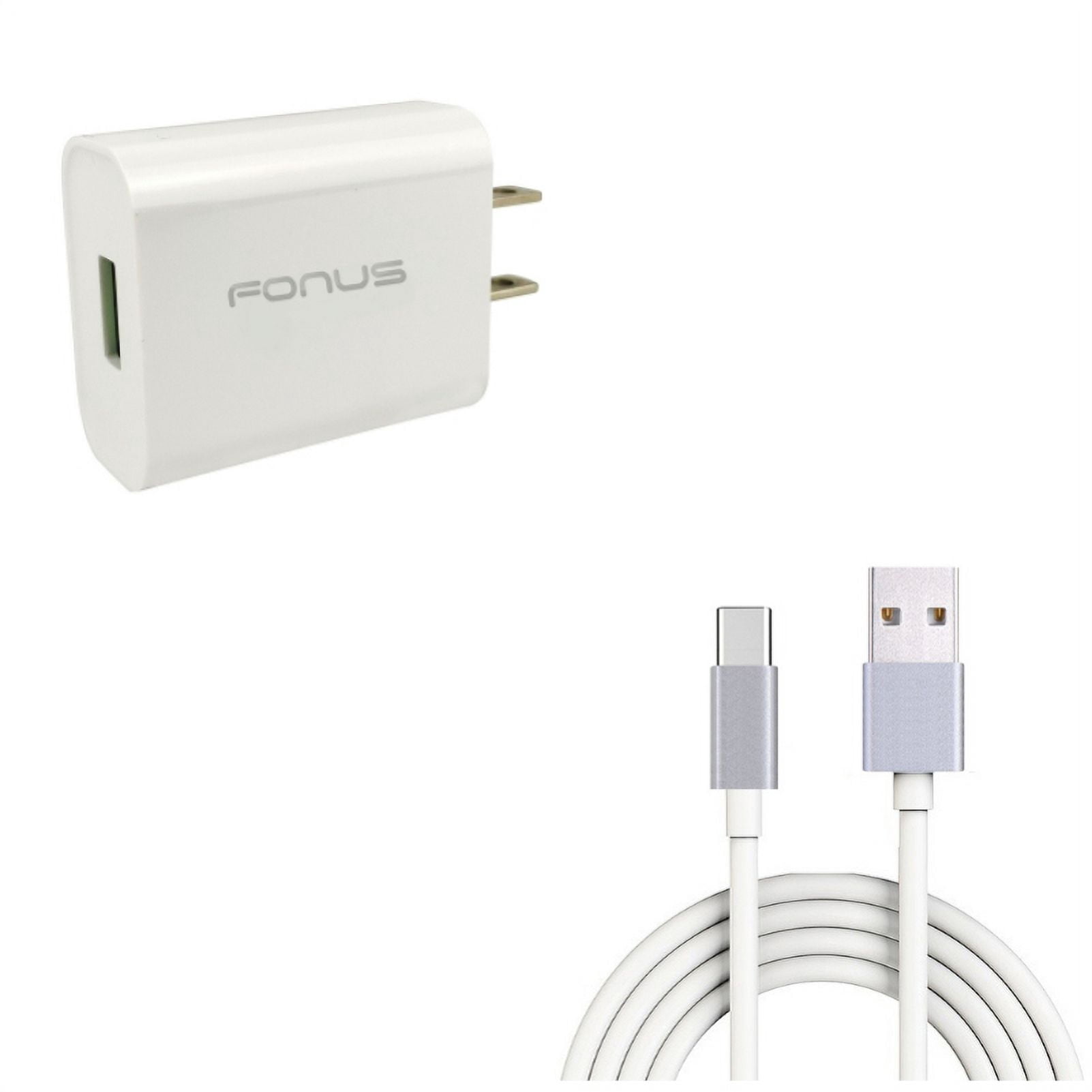 18W Quick Home Charger w Type-C 6ft USB Cable Q3Z for LG G7 ThinQ, Stylo 4 - Motorola One, Moto Z4 Z3 Play Z2 Play Z Play Droid Force Droid X4 G7 Power Play G6 - Nokia 8, 7.1, 3.1 Plus