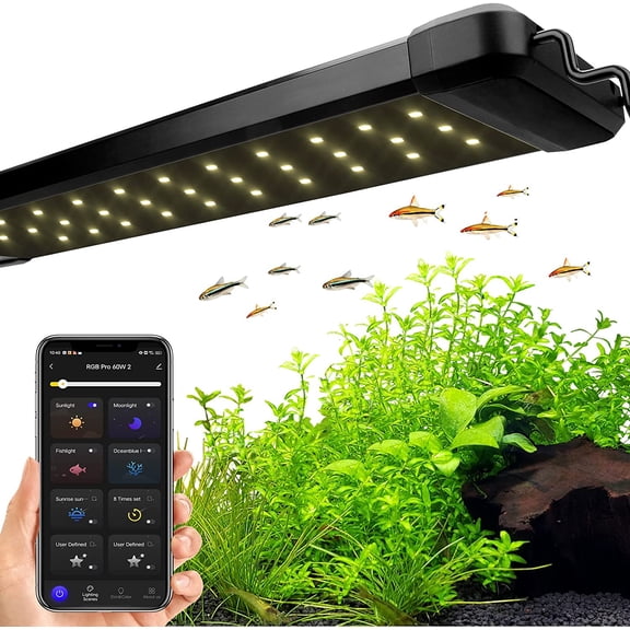 18W Smart Aquarium Light, Bluetooth LED Light with App Control, Full Spectrum Fish Tank Light with 24/7 Lighting Cycle, 5 Modes, Adjustable Timer, for 12"-18" Freshwater Planted Tank