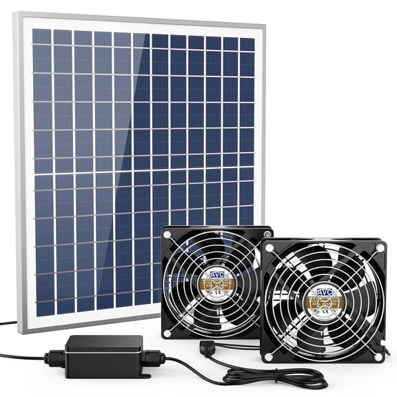 18W Solar Panel Fan Kit - Waterproof Dual Solar Powered Fan with 3m Long Cable, Outdoor Solar Fan for Greenhouse, Chicken Coop, Shed, Dog House & Window Ventilation