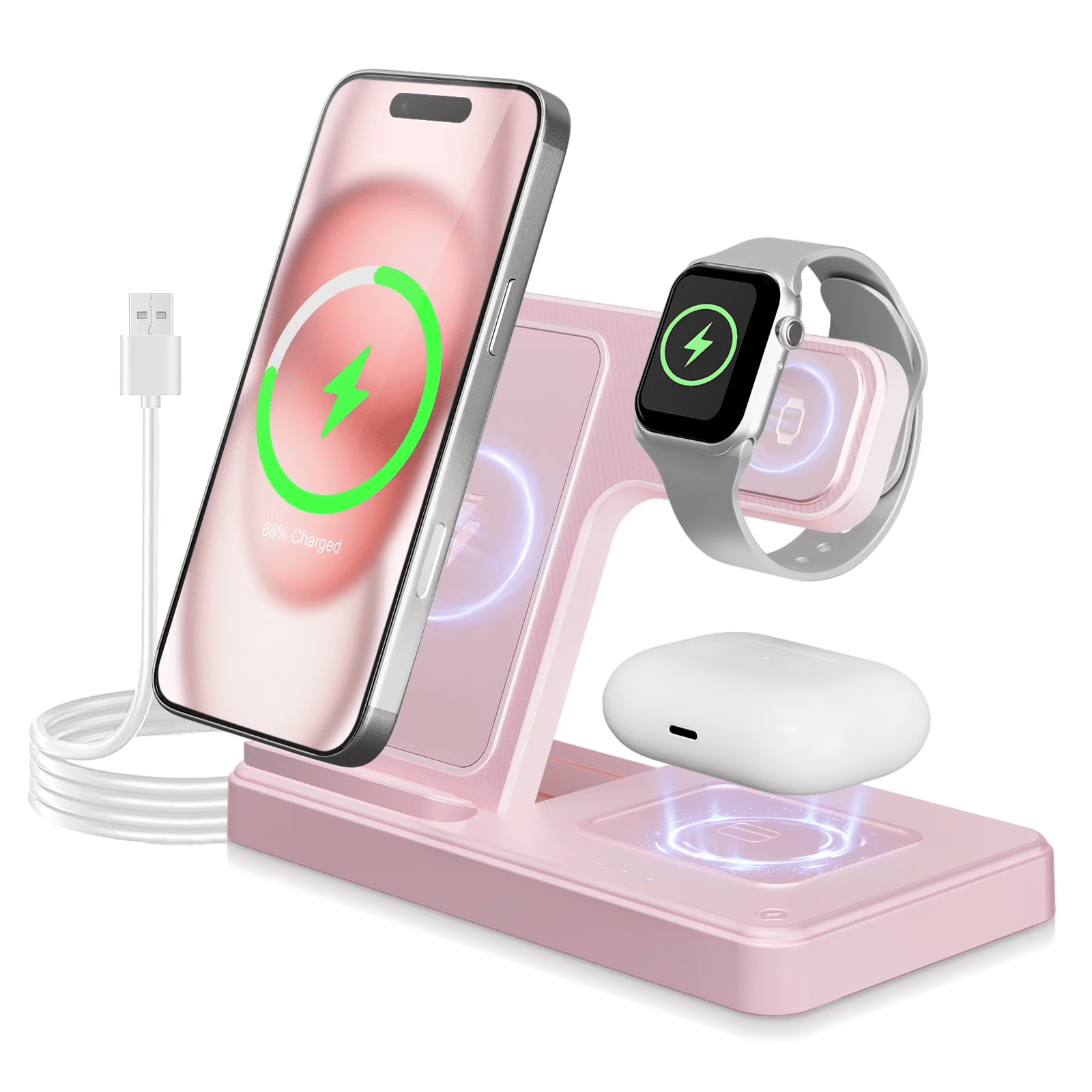 18W Wireless Charger,3 in 1 Portable Charger Charging Station Compatible with iPhone 17 16e 16 15 14 13 12 11 X Pro Max - Fast Charging Dock Compatible for Apple Watch & AirPods 4 3 Pro