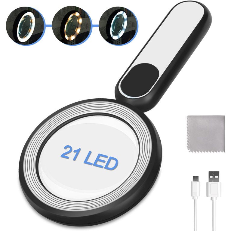 30X double layer optical Magnifying Glass With 3 LED 1 UV Light