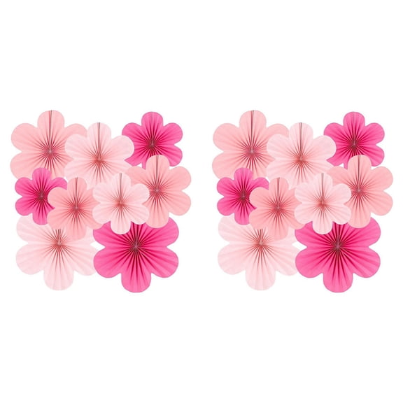 18X Pink Paper Fan Flower Set Decorations Paper Fans, Floral Pom Poms, and Garlands for Weddings, Birthdays